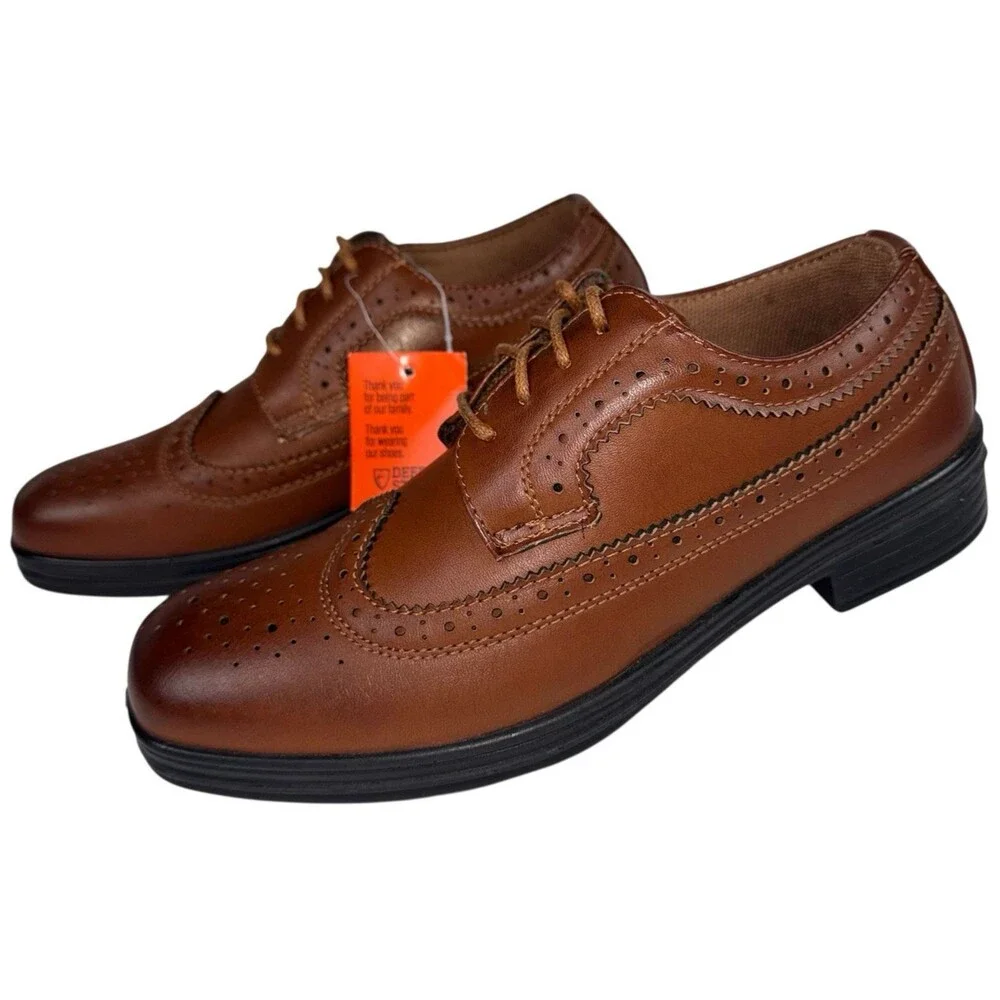 Deer Stags Boys Size 3 M Oxford Dress Shoes Ace Wing Tip Luggage Brown New